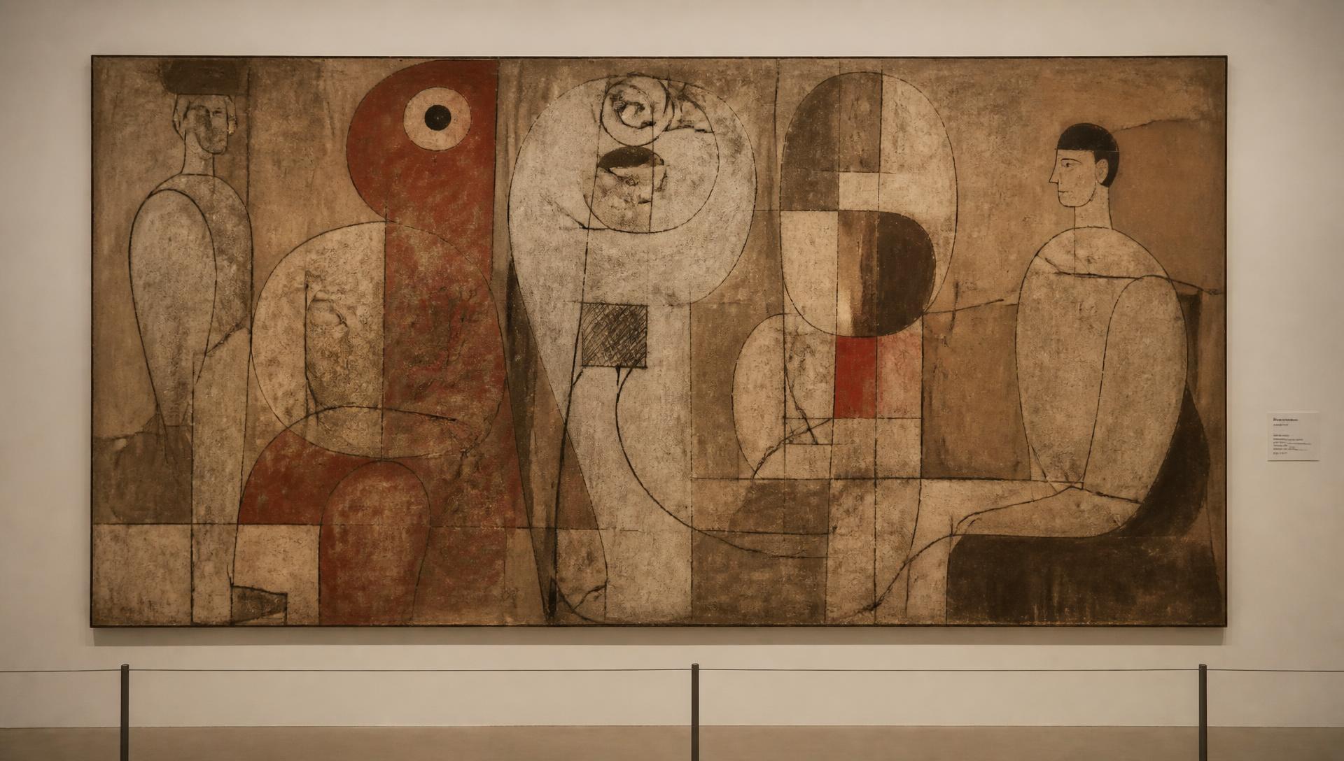 A modernist painting hung on a gallery wall in Hauz Khas Village